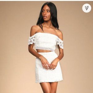 Lace Two Piece Off the Shoulder Set White / Wedding bridal bachelorette